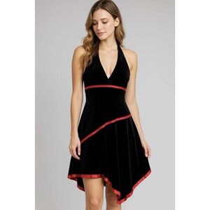 Taboo Vintage Y2K Black Red Velvet Halter Dress  Vamp Dark Romance Whimsigoth L